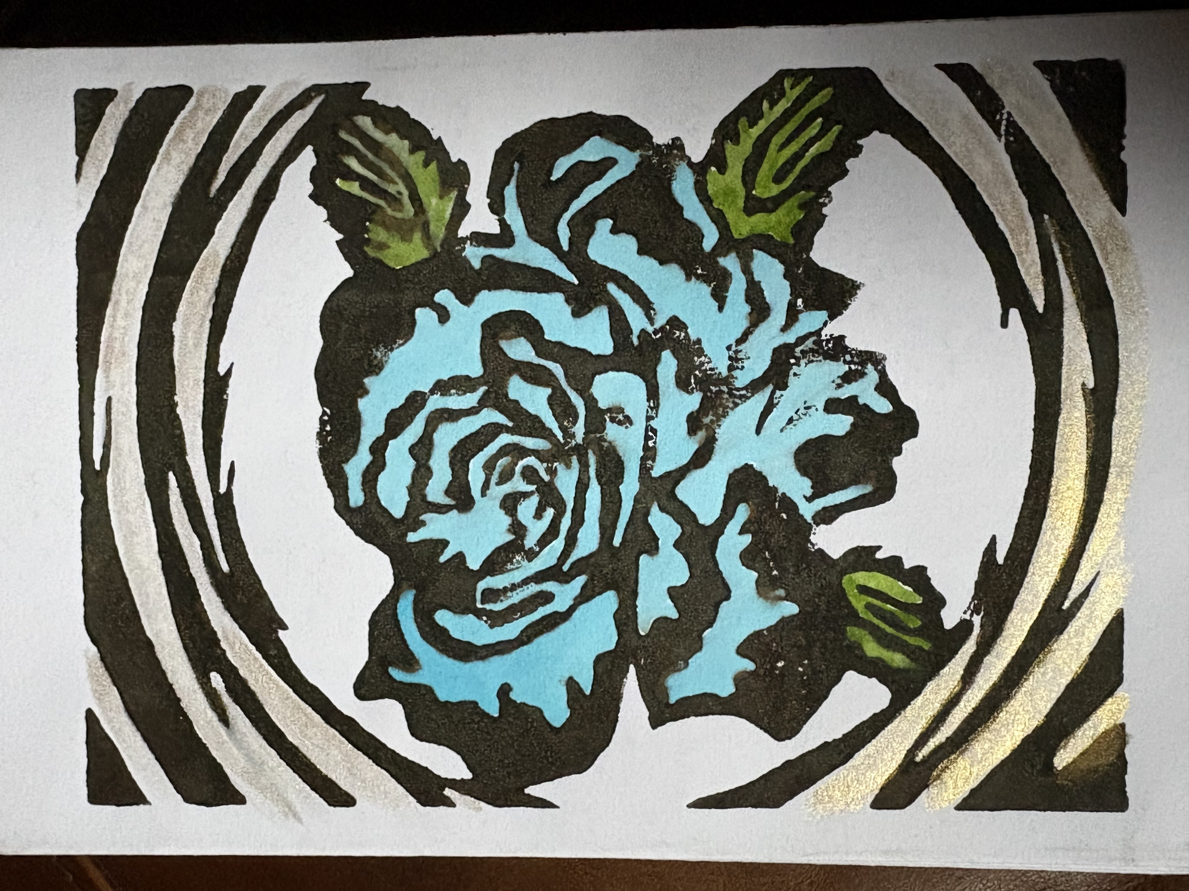 Blue Rose with Golden Accents