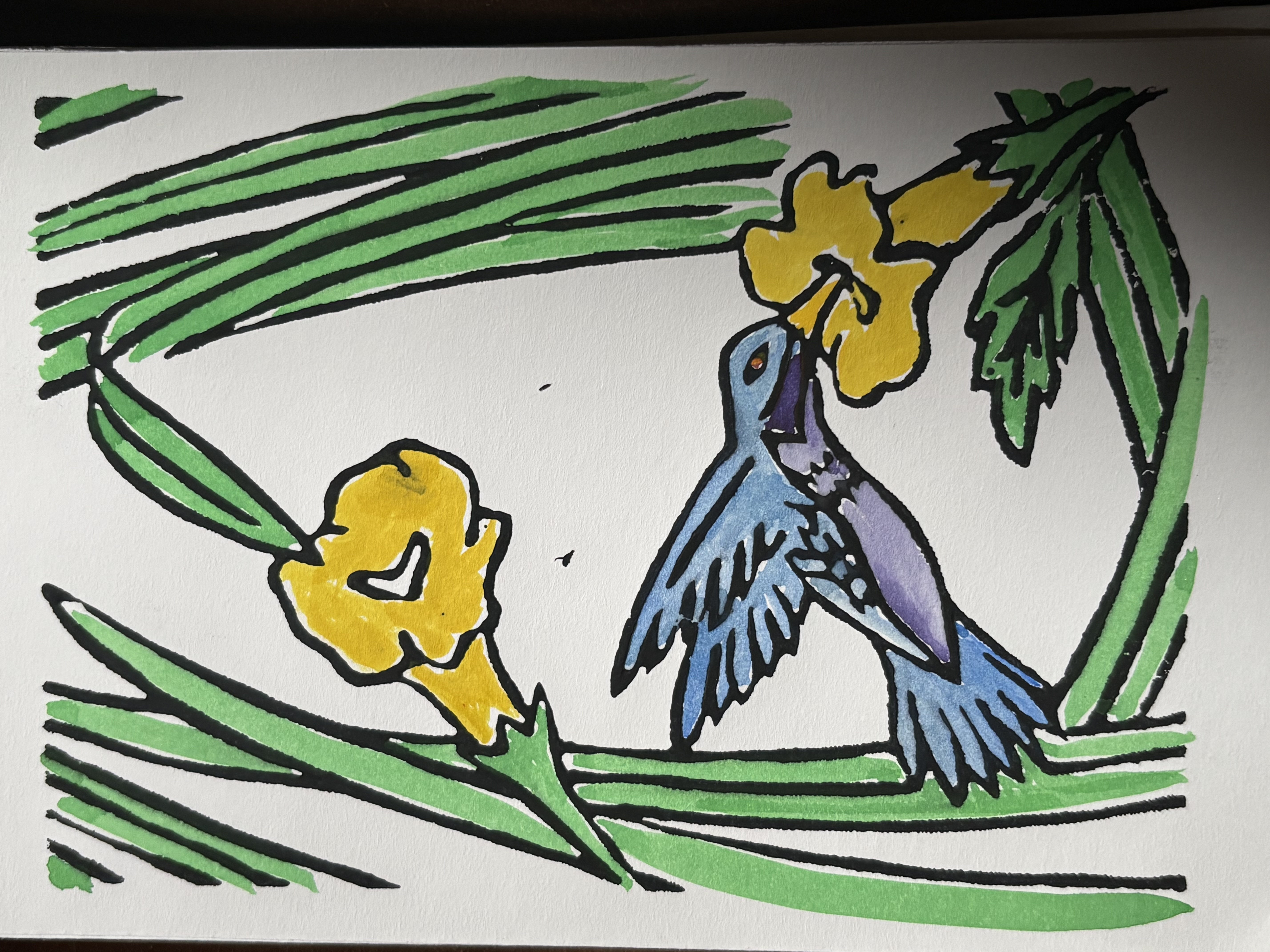 Blue and Purple Hummingbird Garden Card
