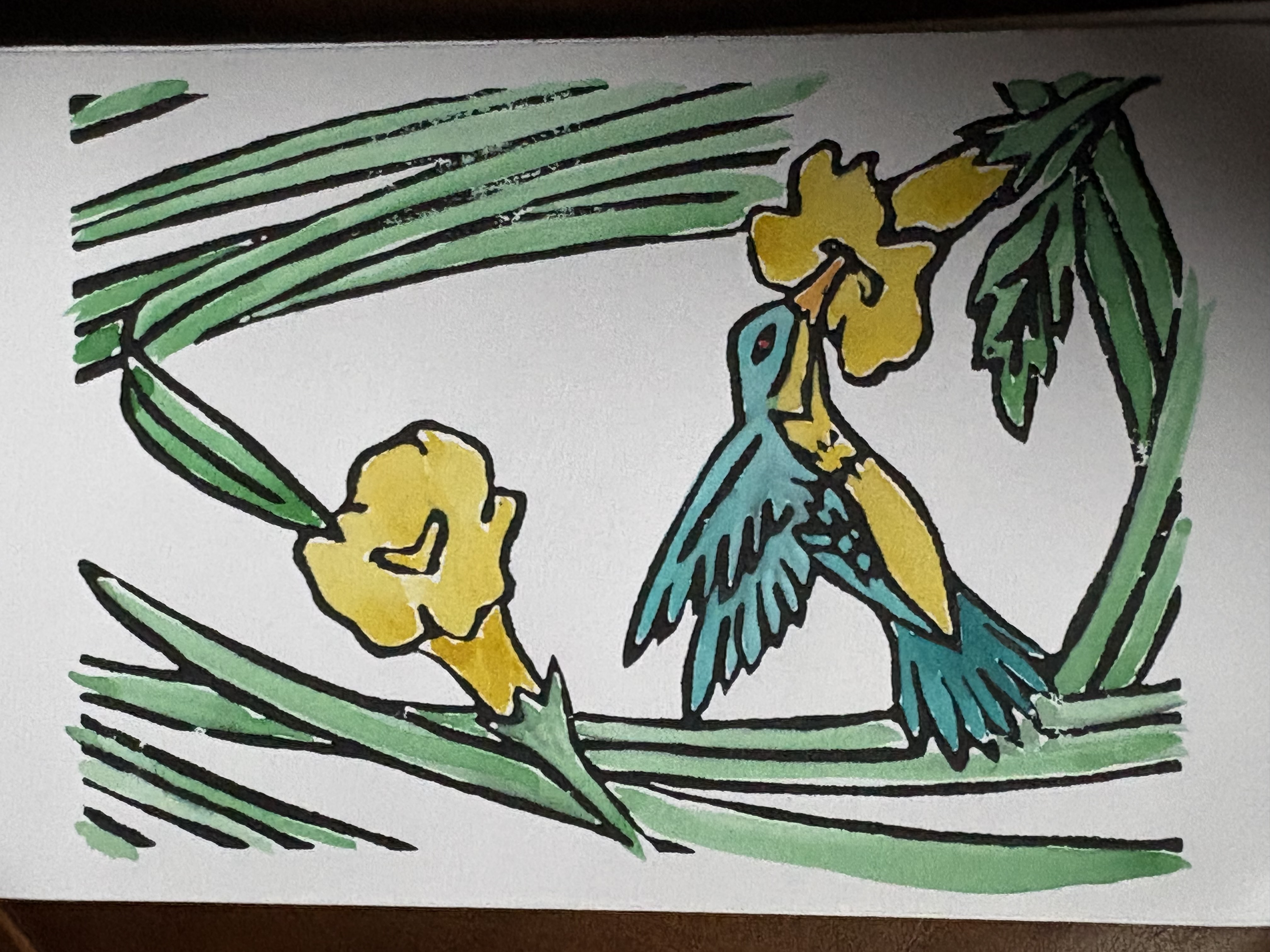 Turquoise and Yellow Hummingbird Garden Card