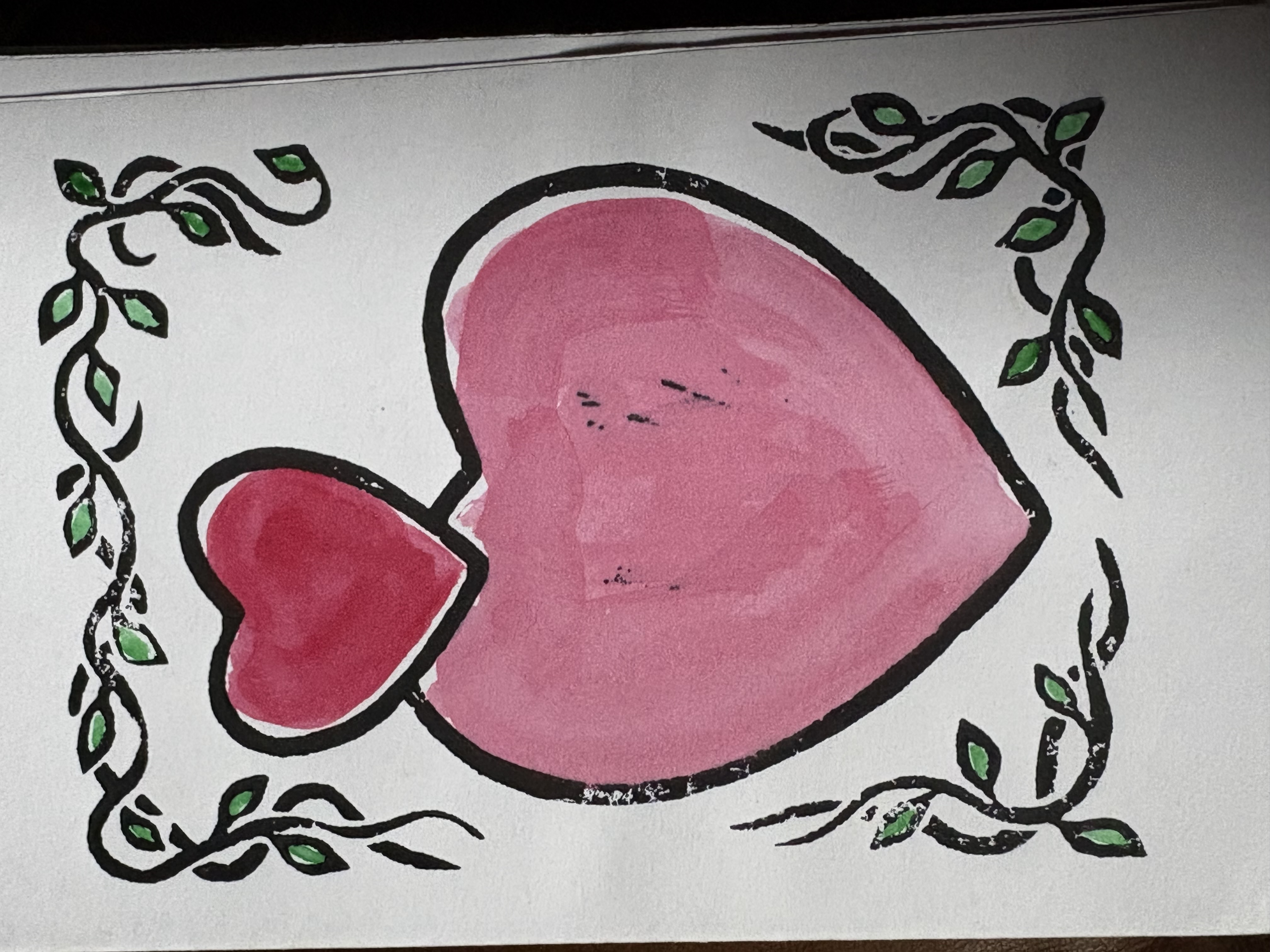 Pink Hearts and Vines Card