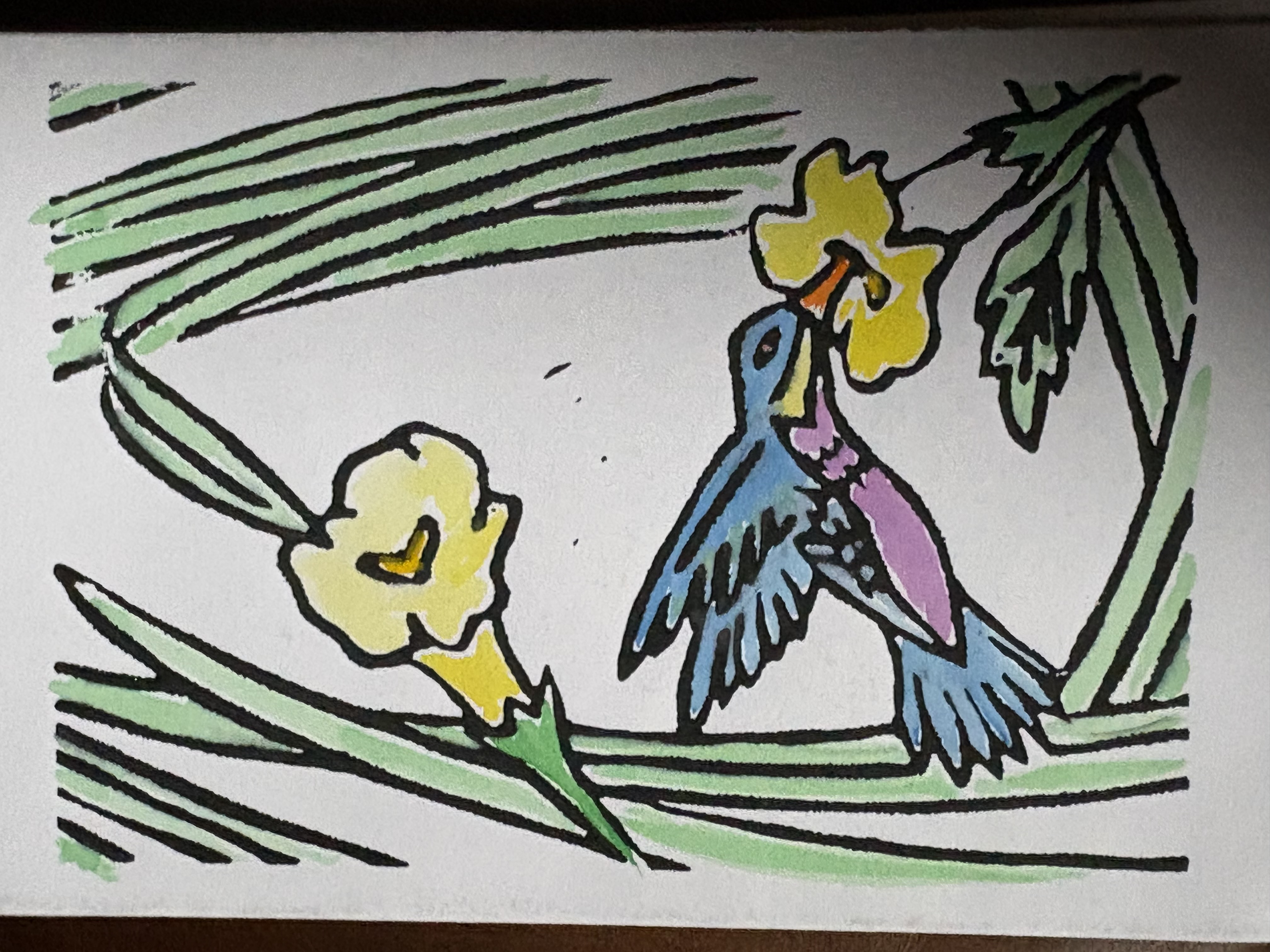 Blue and Lavender Hummingbird Garden Card